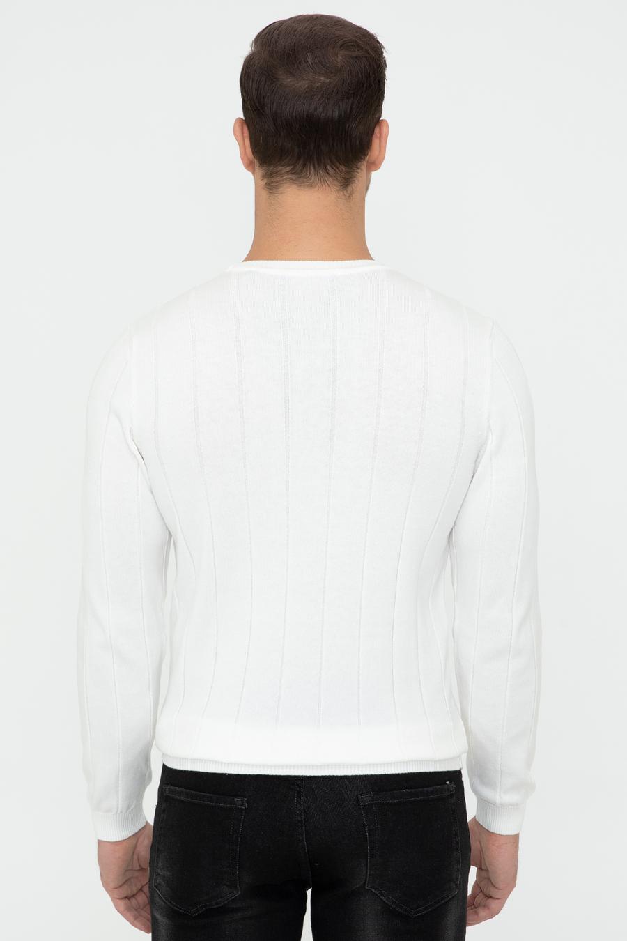 Ekru Slim Fit Bisiklet Yaka Triko Kazak - 50240208067