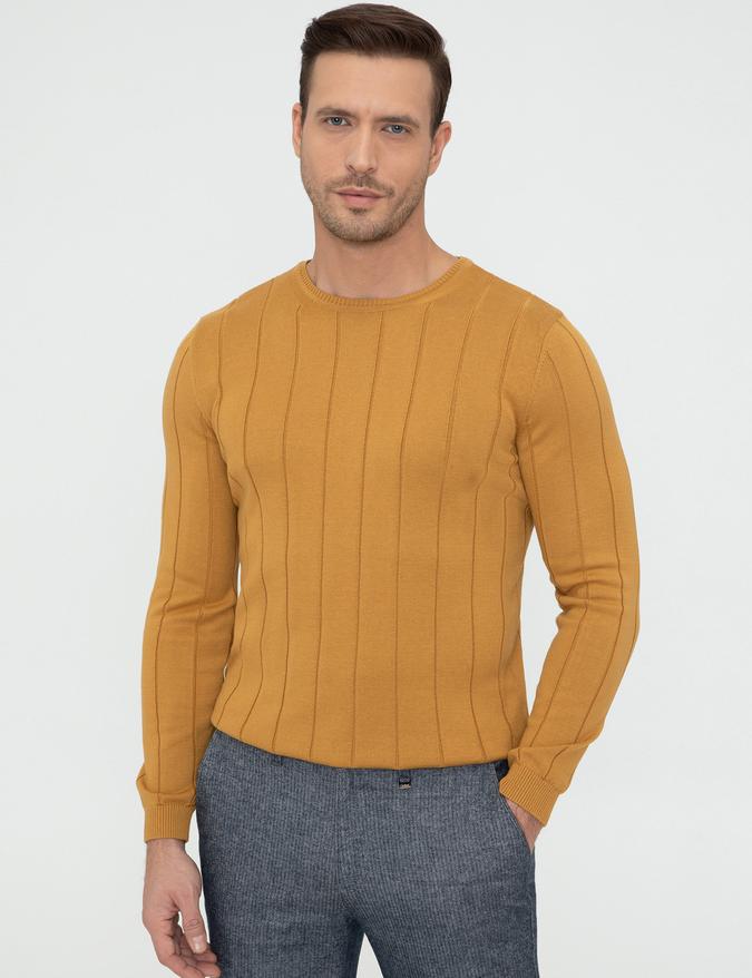 Hardal Slim Fit Bisiklet Yaka Triko Kazak