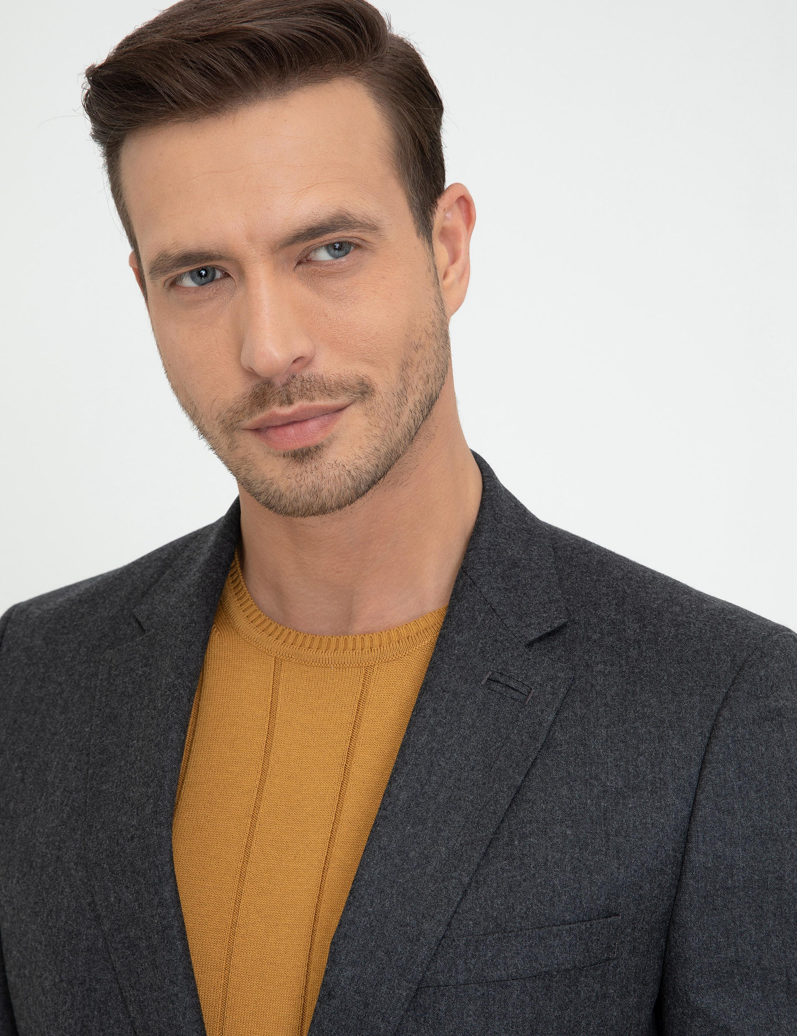 Antrasit Slim Fit Yün Ceket - 50242804011