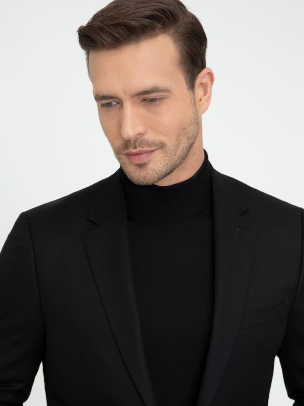 Siyah Slim Fit Yün Ceket