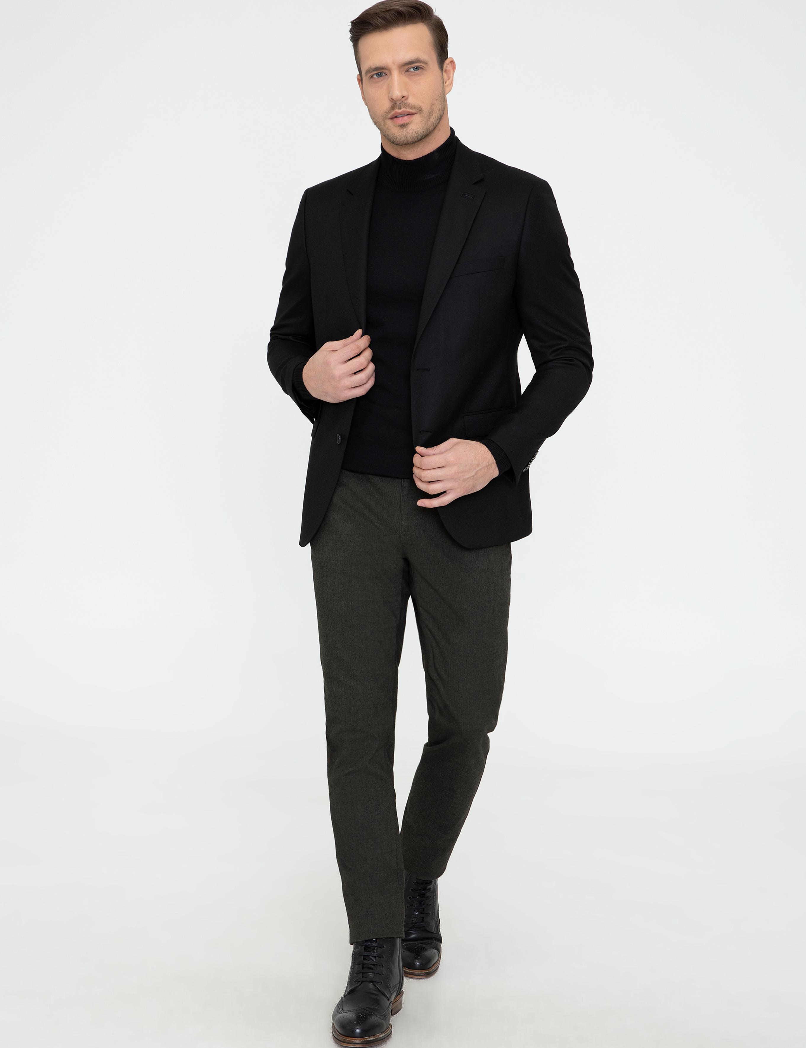 Siyah Slim Fit Yün Ceket - 50242804077