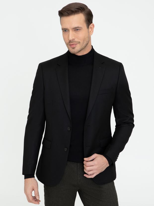 Siyah Slim Fit Yün Ceket