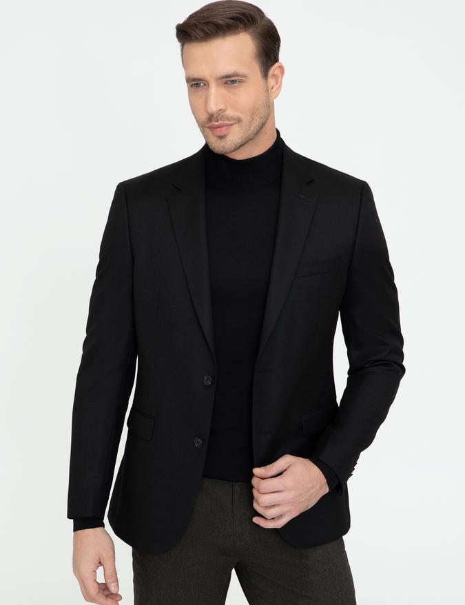 Siyah Slim Fit Yün Ceket