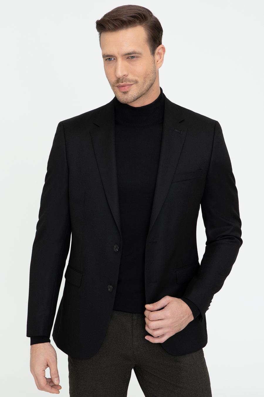 Siyah Slim Fit Yün Ceket - 50242804077