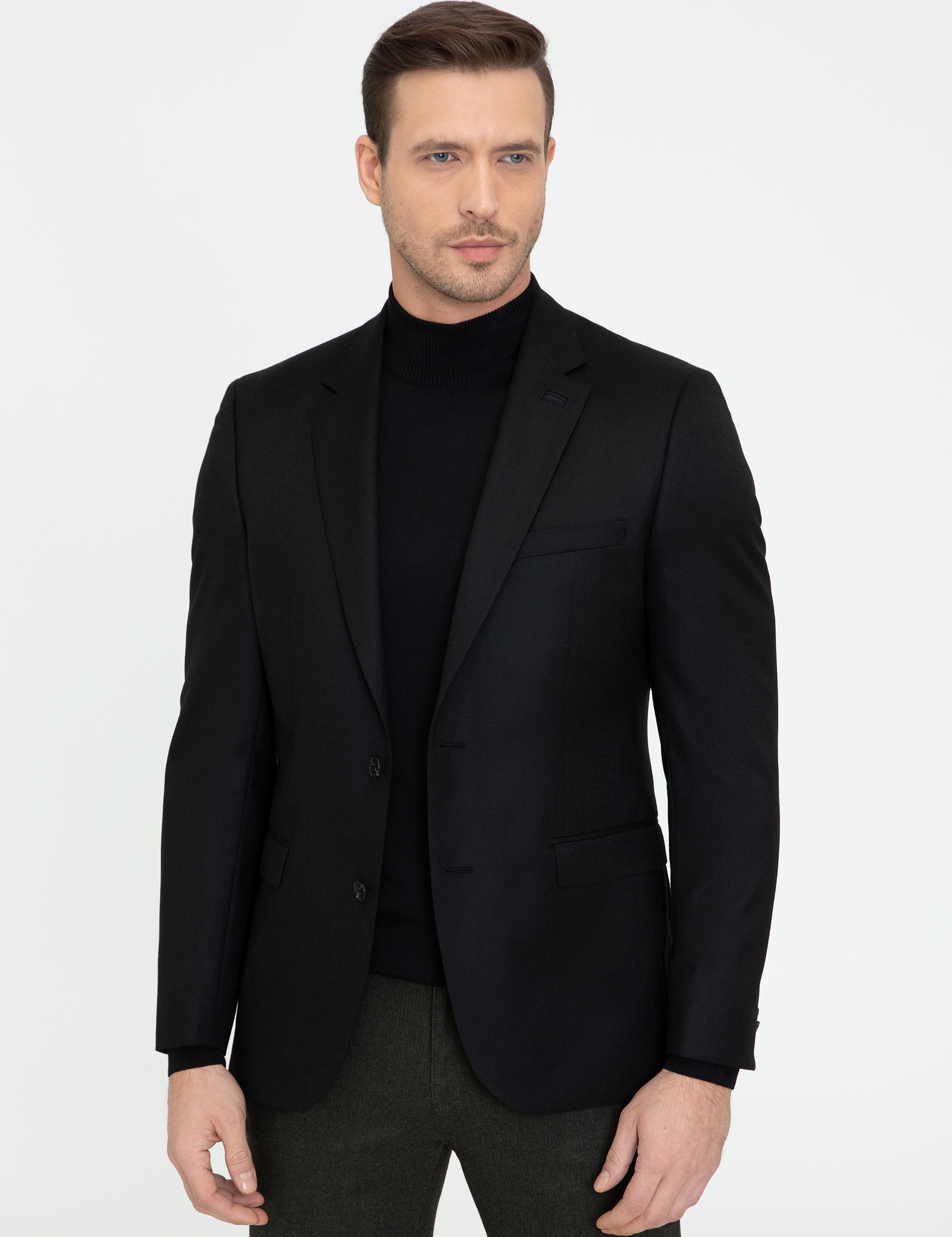 Siyah Slim Fit Yün Ceket - 50242804077