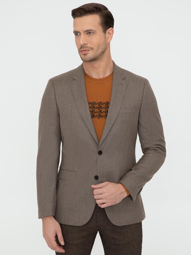 Camel Slim Fit Yün Ceket