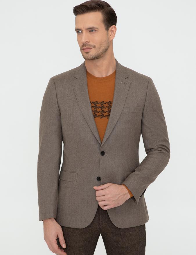 Camel Slim Fit Yün Ceket