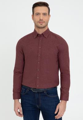 Bordo Slim Fit Uzun Kollu Gömlek