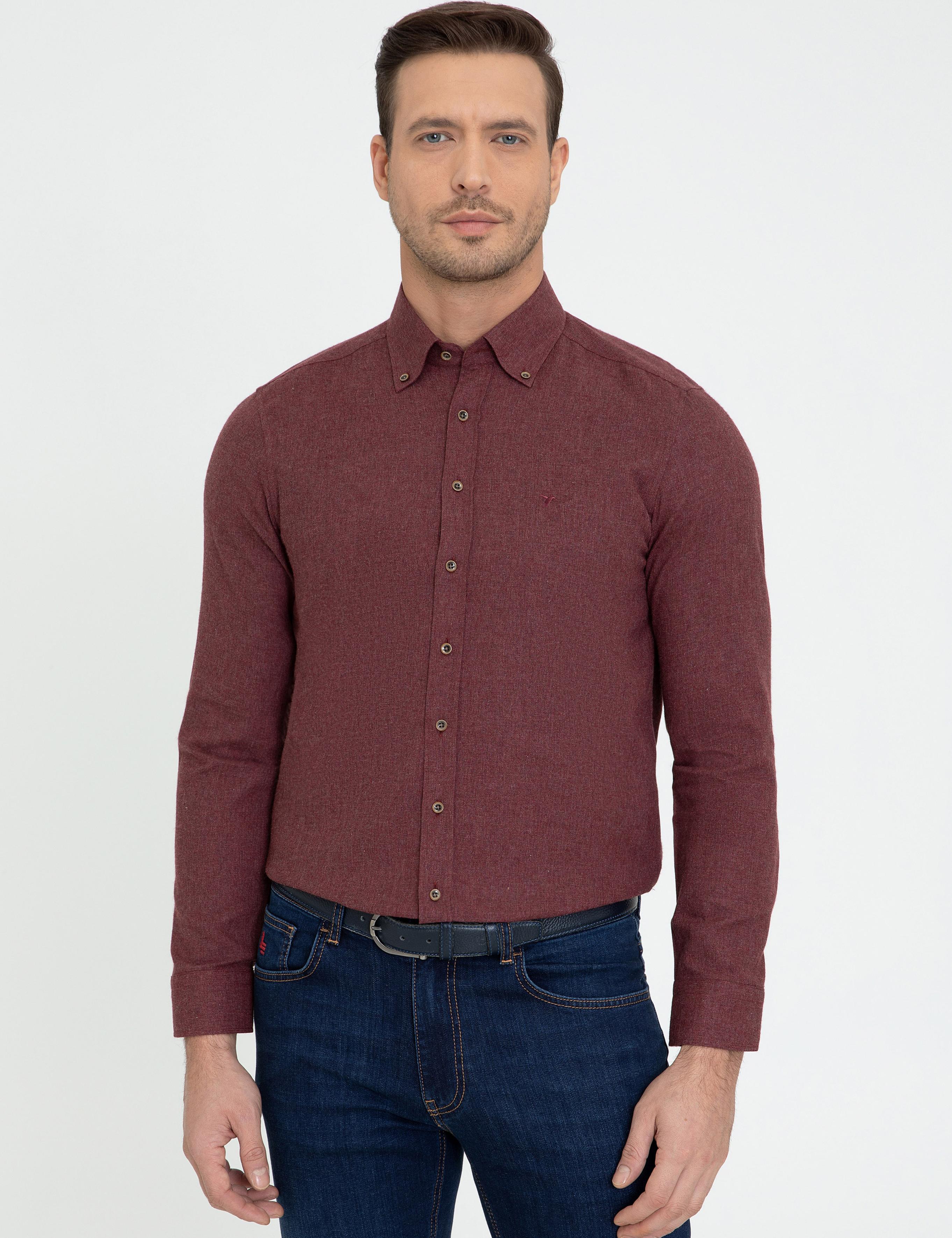 Bordo Slim Fit Uzun Kollu Gömlek - 50242869225