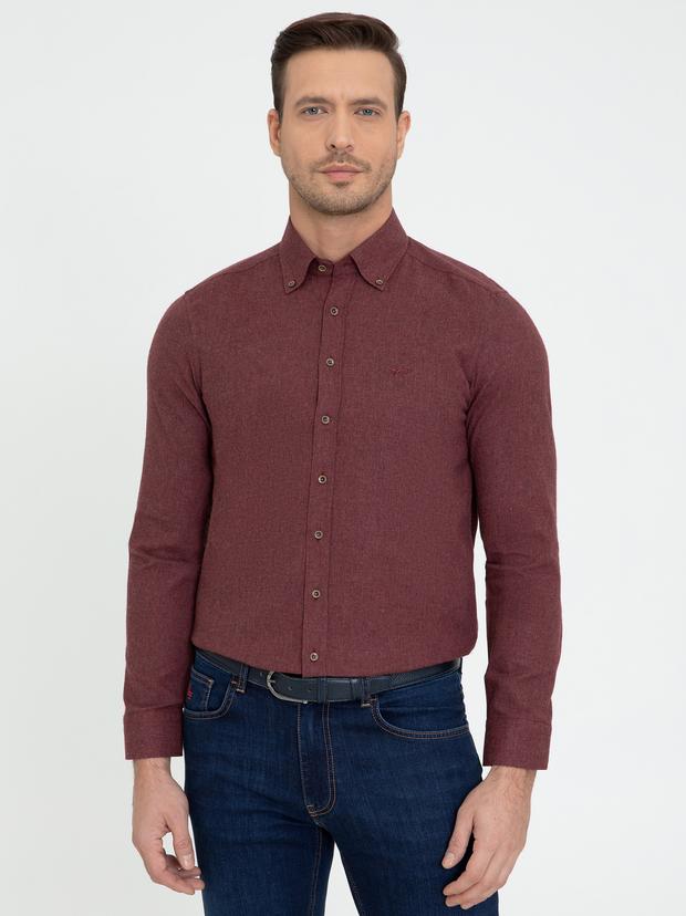 Bordo Slim Fit Uzun Kollu Gömlek
