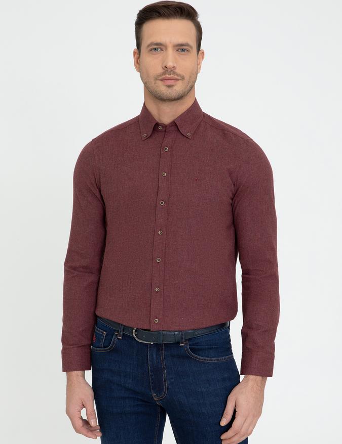 Bordo Slim Fit Uzun Kollu Gömlek