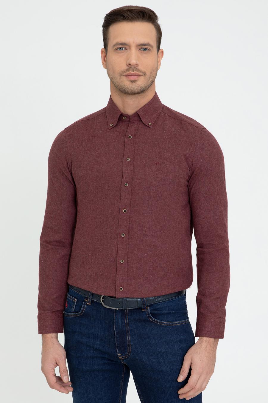 Bordo Slim Fit Uzun Kollu Gömlek - 50242869225