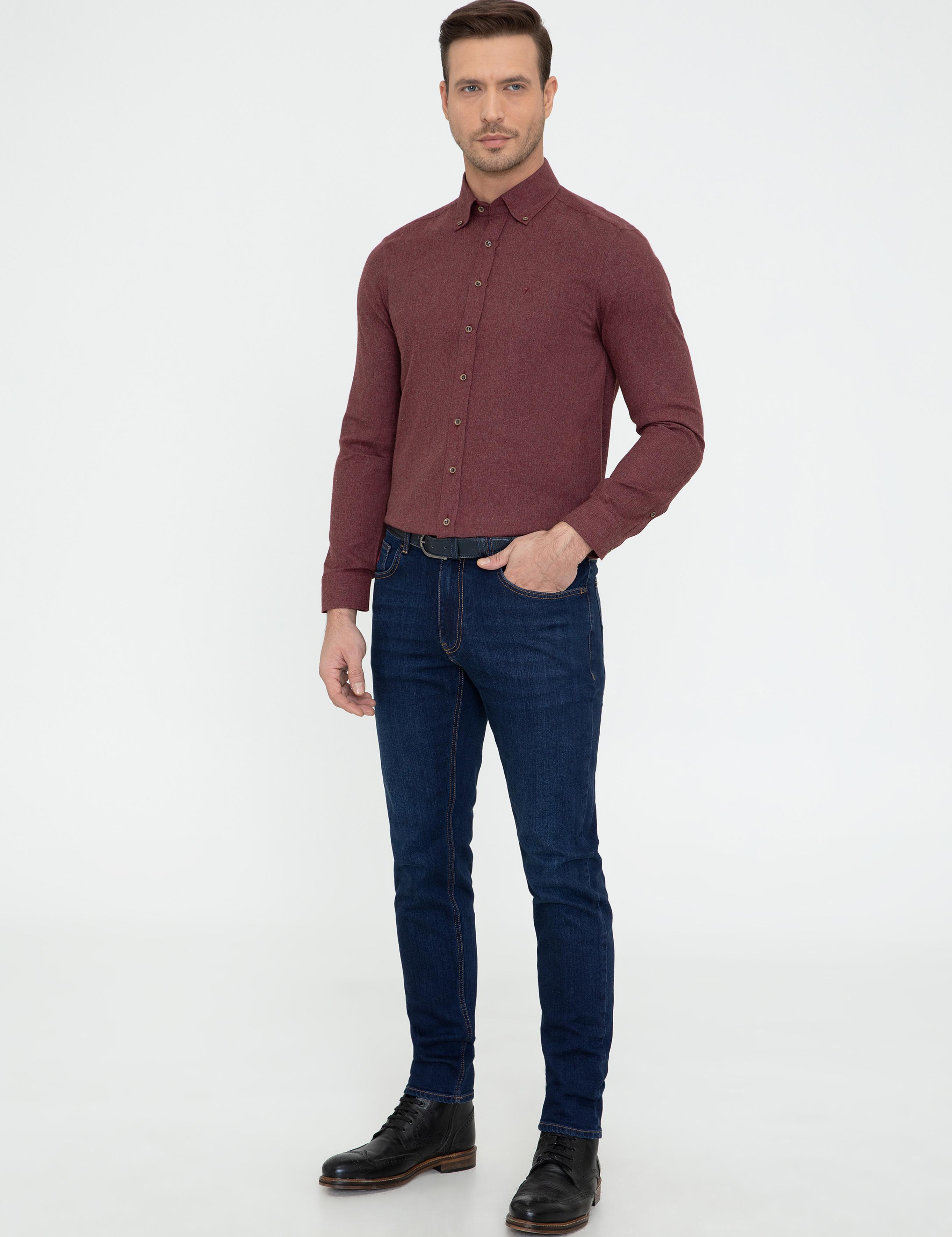 Bordo Slim Fit Uzun Kollu Gömlek - 50242869225