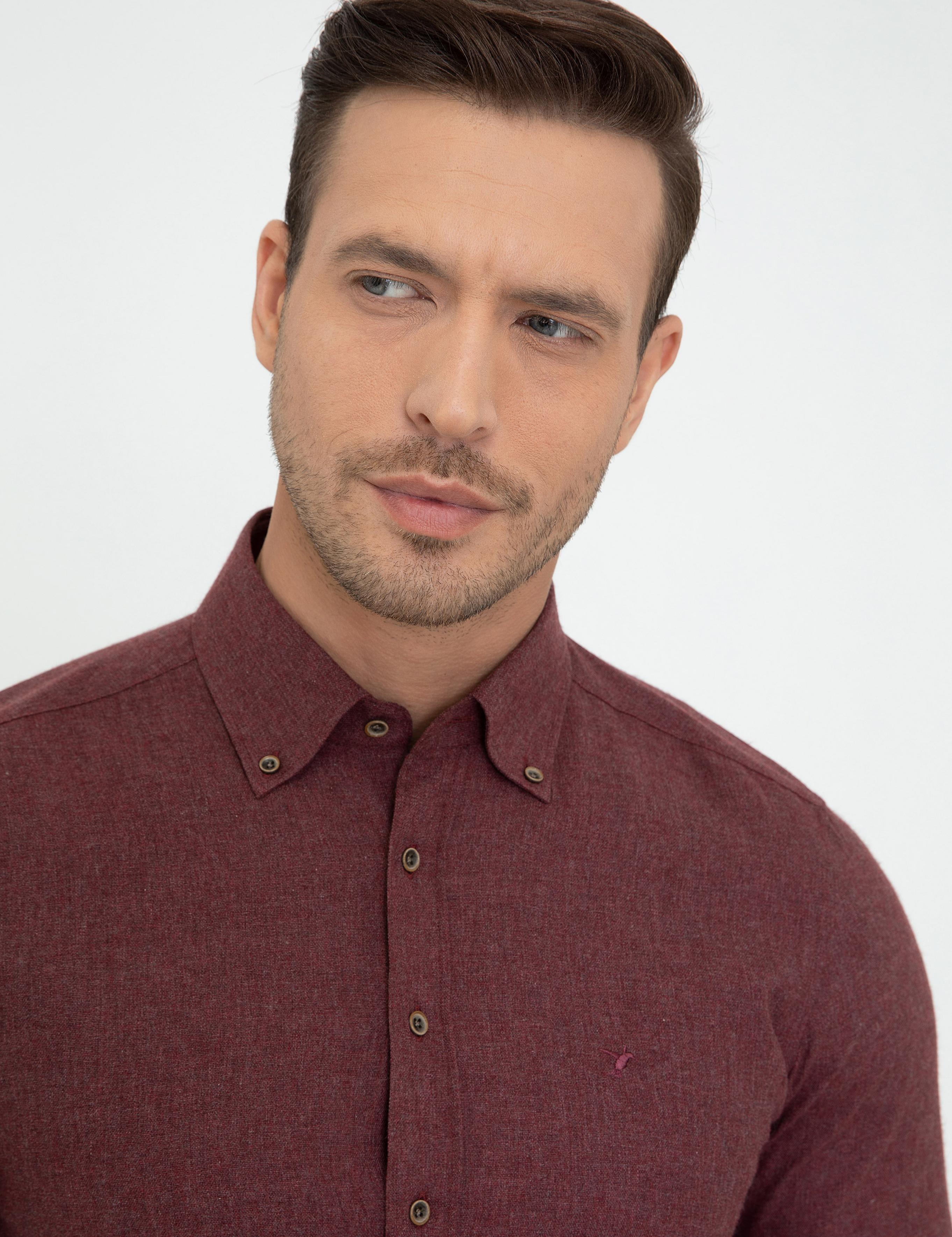Bordo Slim Fit Uzun Kollu Gömlek - 50242869225
