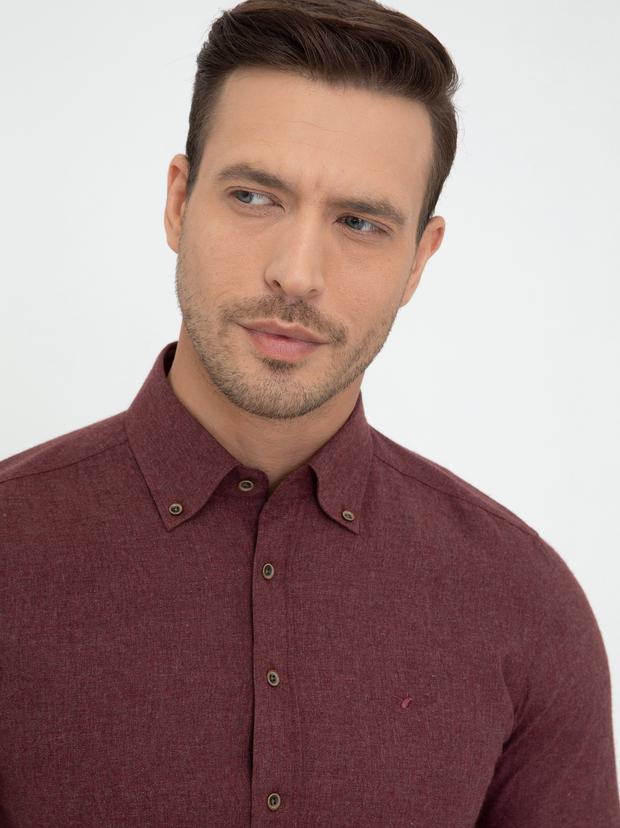 Bordo Slim Fit Uzun Kollu Gömlek