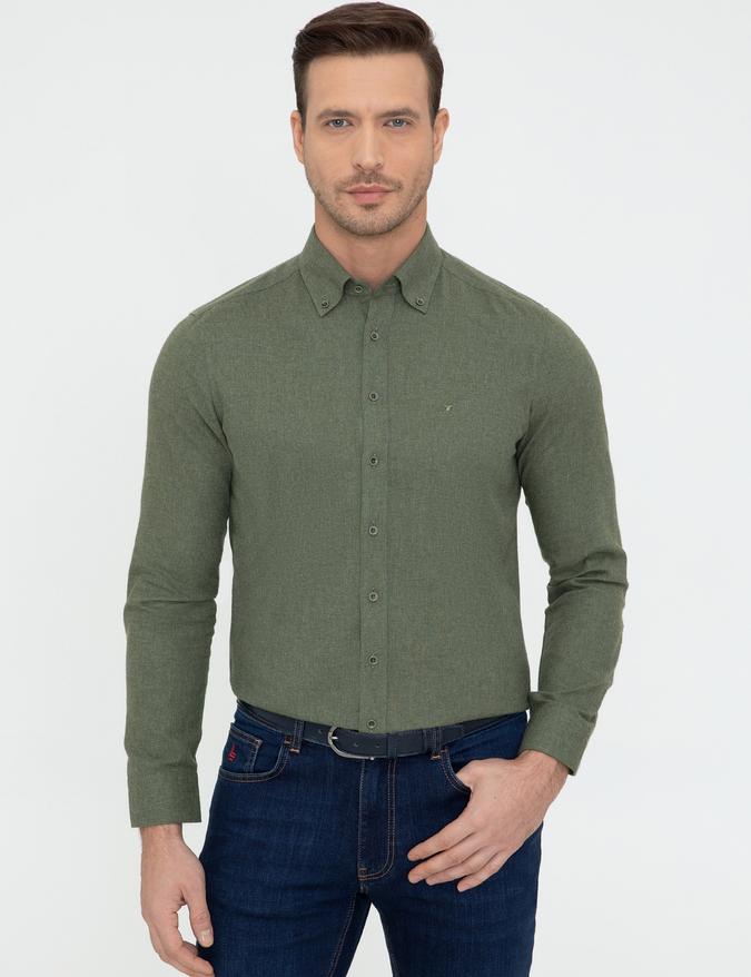 Koyu Yeşil Slim Fit Uzun Kollu Gömlek