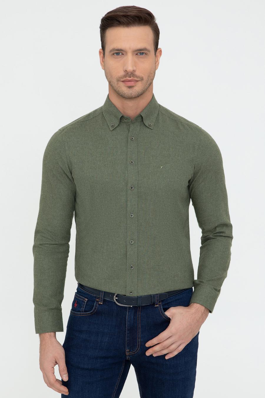 Koyu Yeşil Slim Fit Uzun Kollu Gömlek - 50242869293