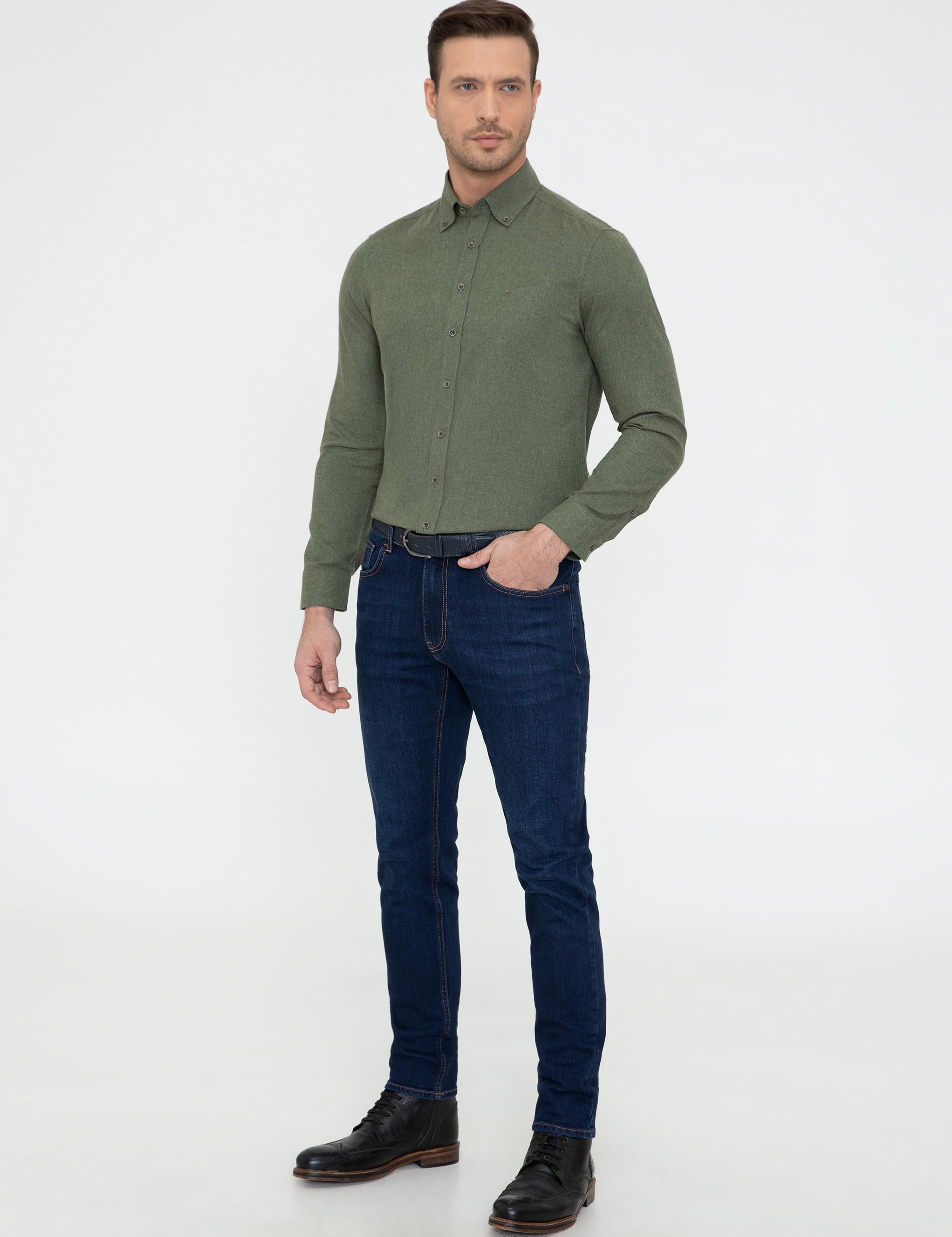 Koyu Yeşil Slim Fit Uzun Kollu Gömlek - 50242869293