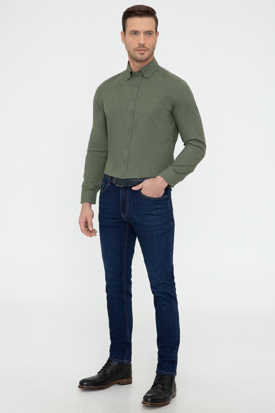 Koyu Yeşil Slim Fit Uzun Kollu Gömlek - 50242869293
