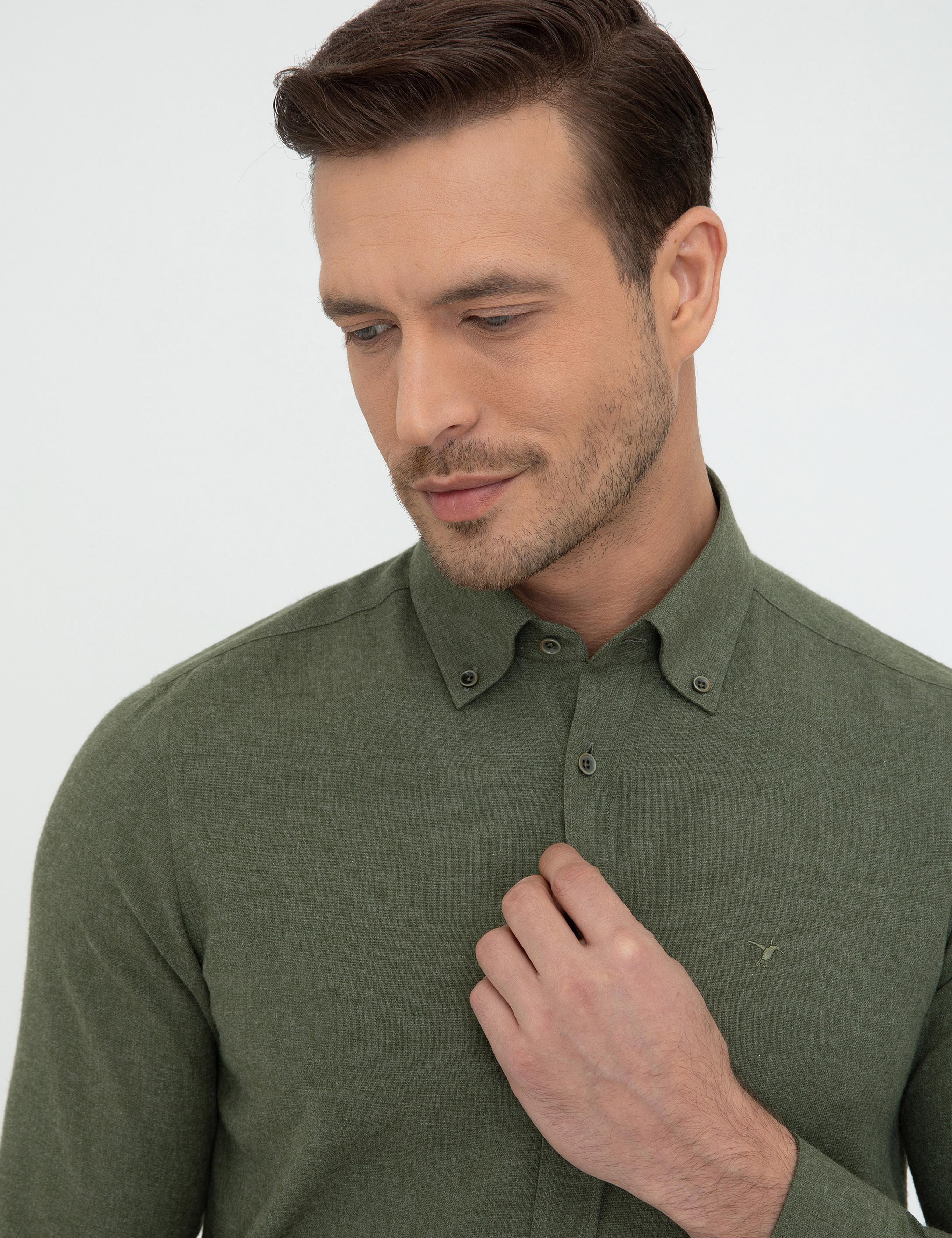Koyu Yeşil Slim Fit Uzun Kollu Gömlek - 50242869293