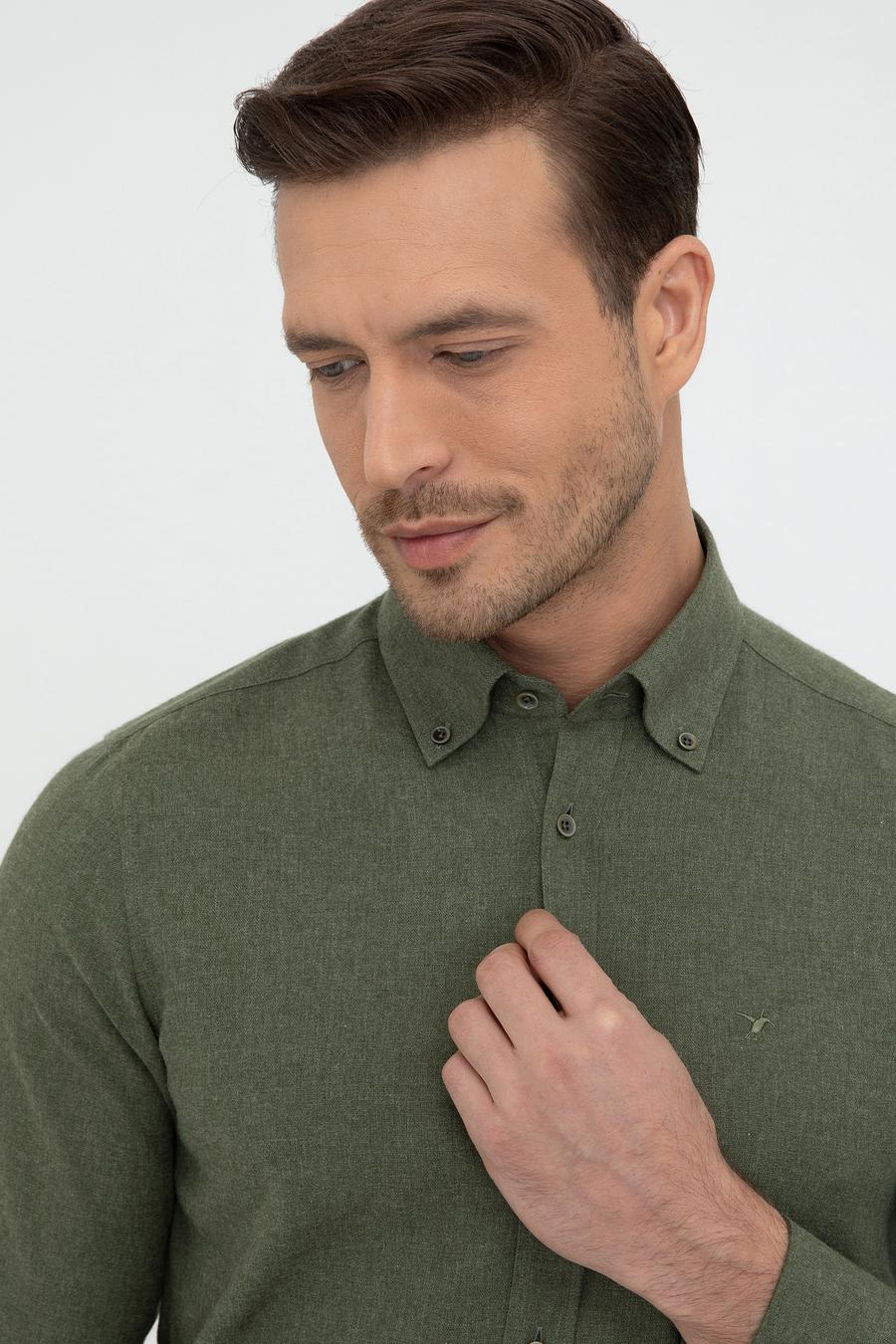 Koyu Yeşil Slim Fit Uzun Kollu Gömlek - 50242869293