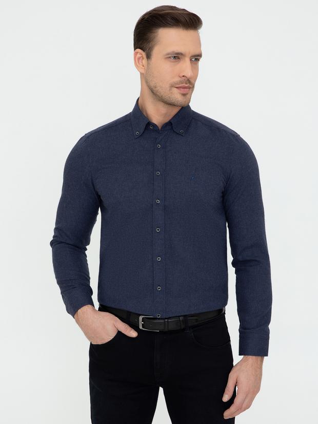 Lacivert Slim Fit Uzun Kollu Gömlek