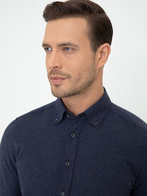 Lacivert Slim Fit Uzun Kollu Gömlek