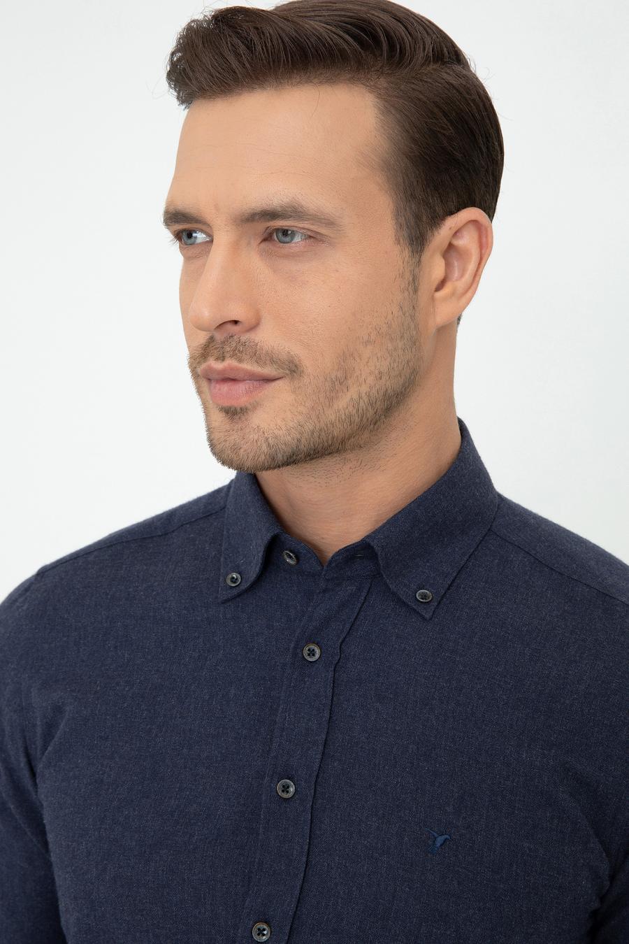 Lacivert Slim Fit Uzun Kollu Gömlek - 50242869268