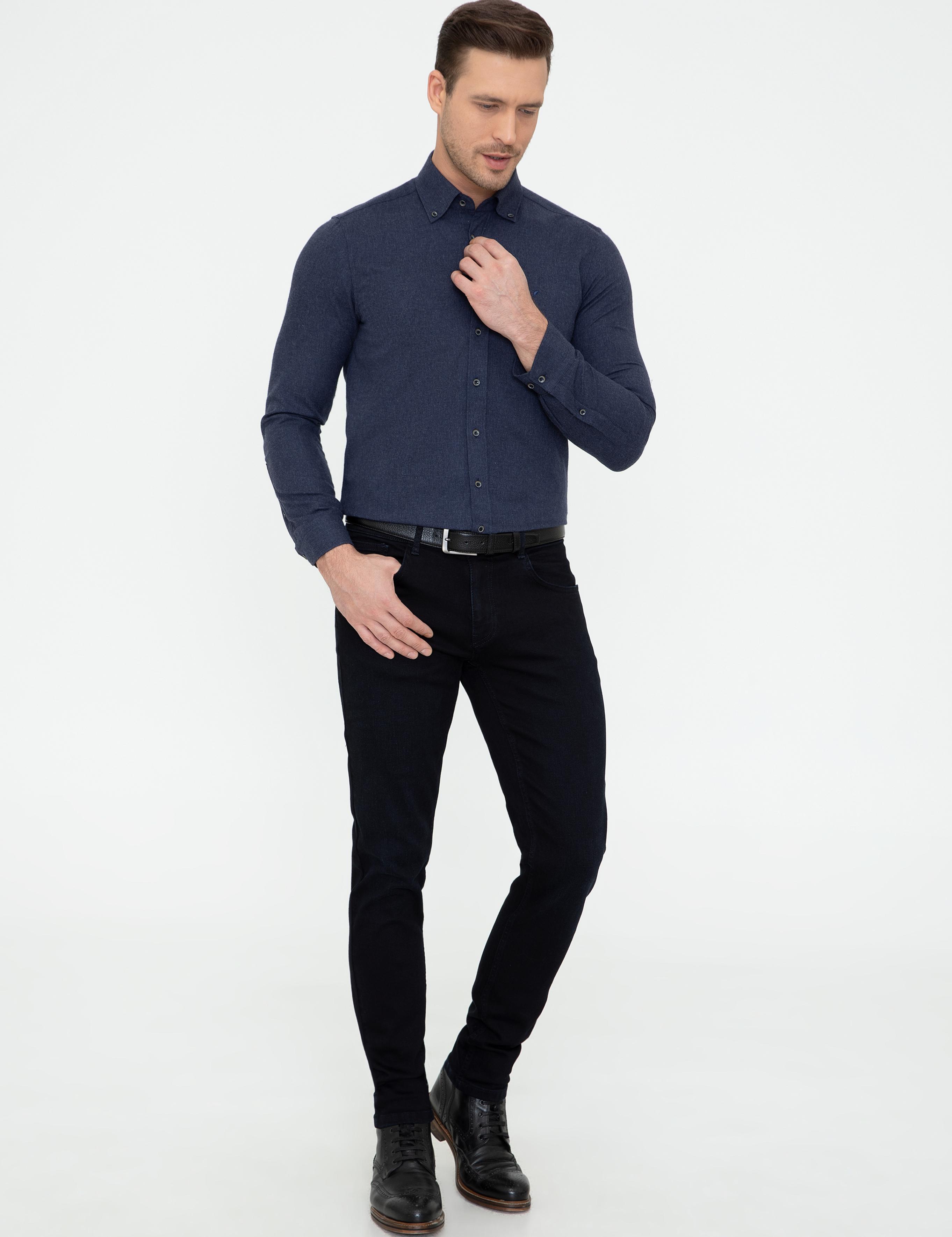 Lacivert Slim Fit Uzun Kollu Gömlek - 50242869268