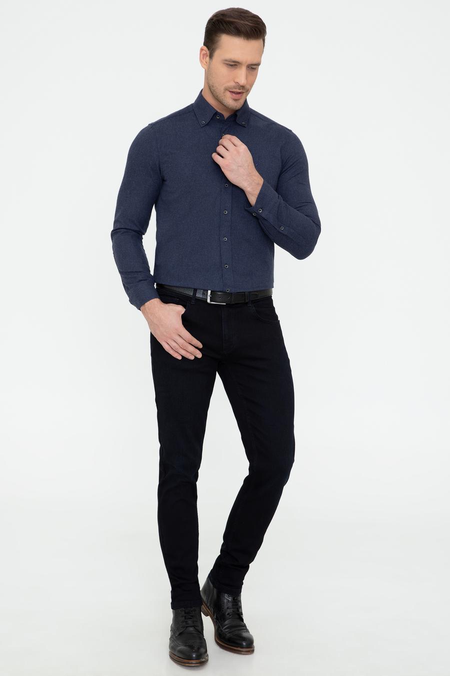 Lacivert Slim Fit Uzun Kollu Gömlek - 50242869268
