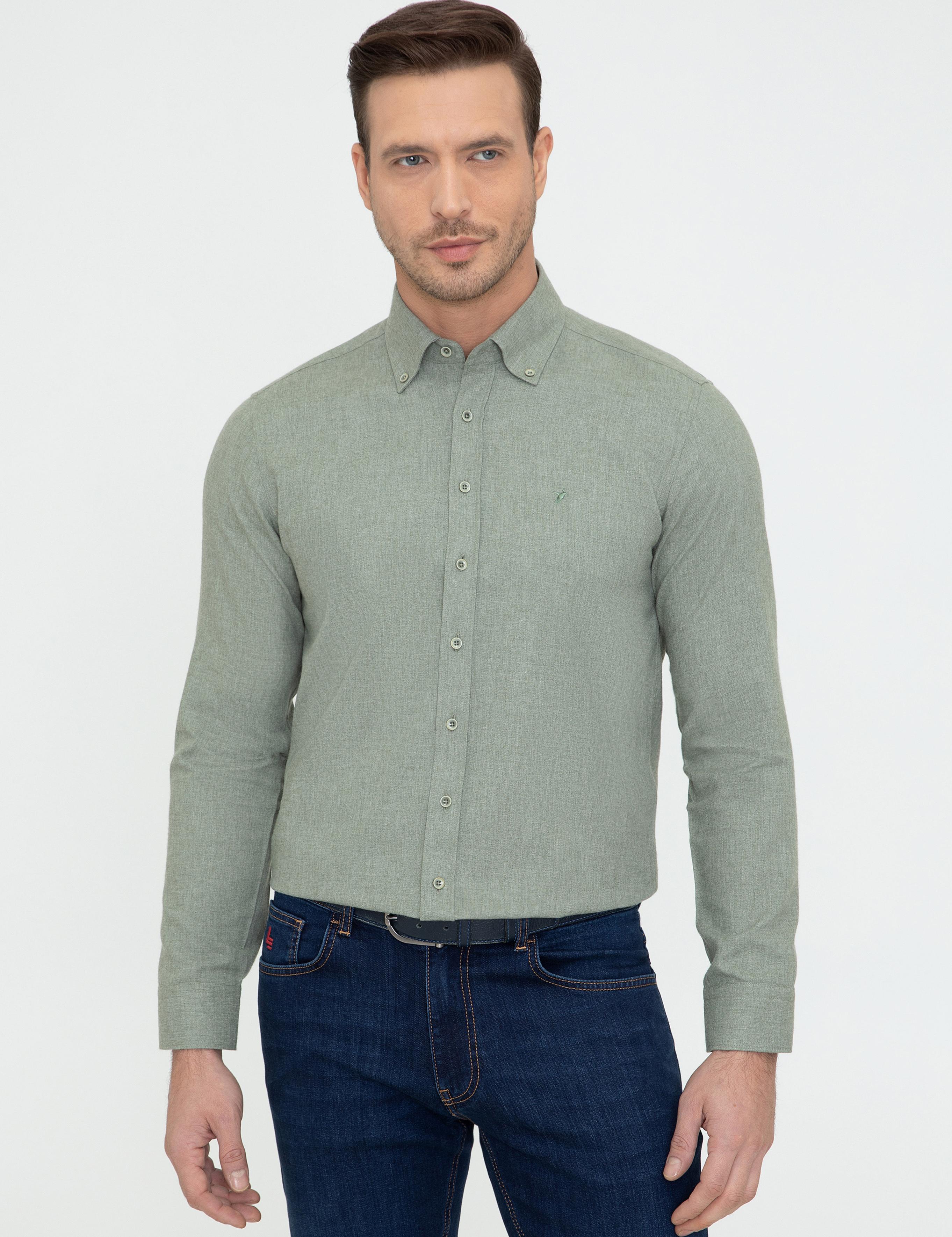 Açık Yeşil Slim Fit Uzun Kollu Gömlek - 50242869323