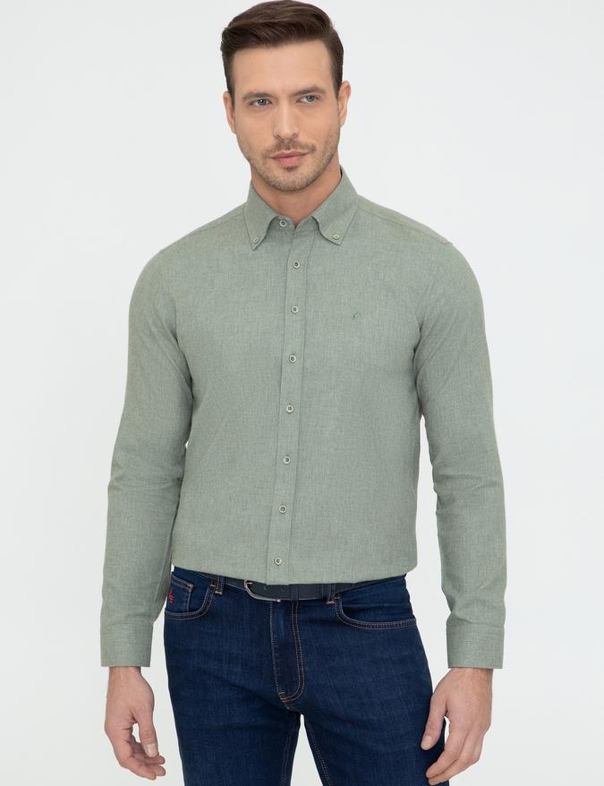 Açık Yeşil Slim Fit Uzun Kollu Gömlek