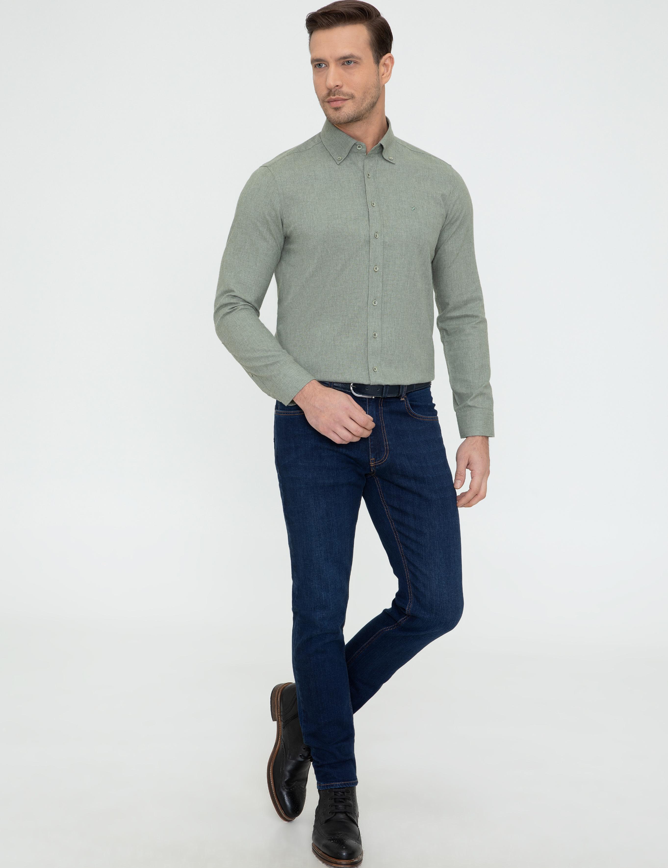 Açık Yeşil Slim Fit Uzun Kollu Gömlek - 50242869323