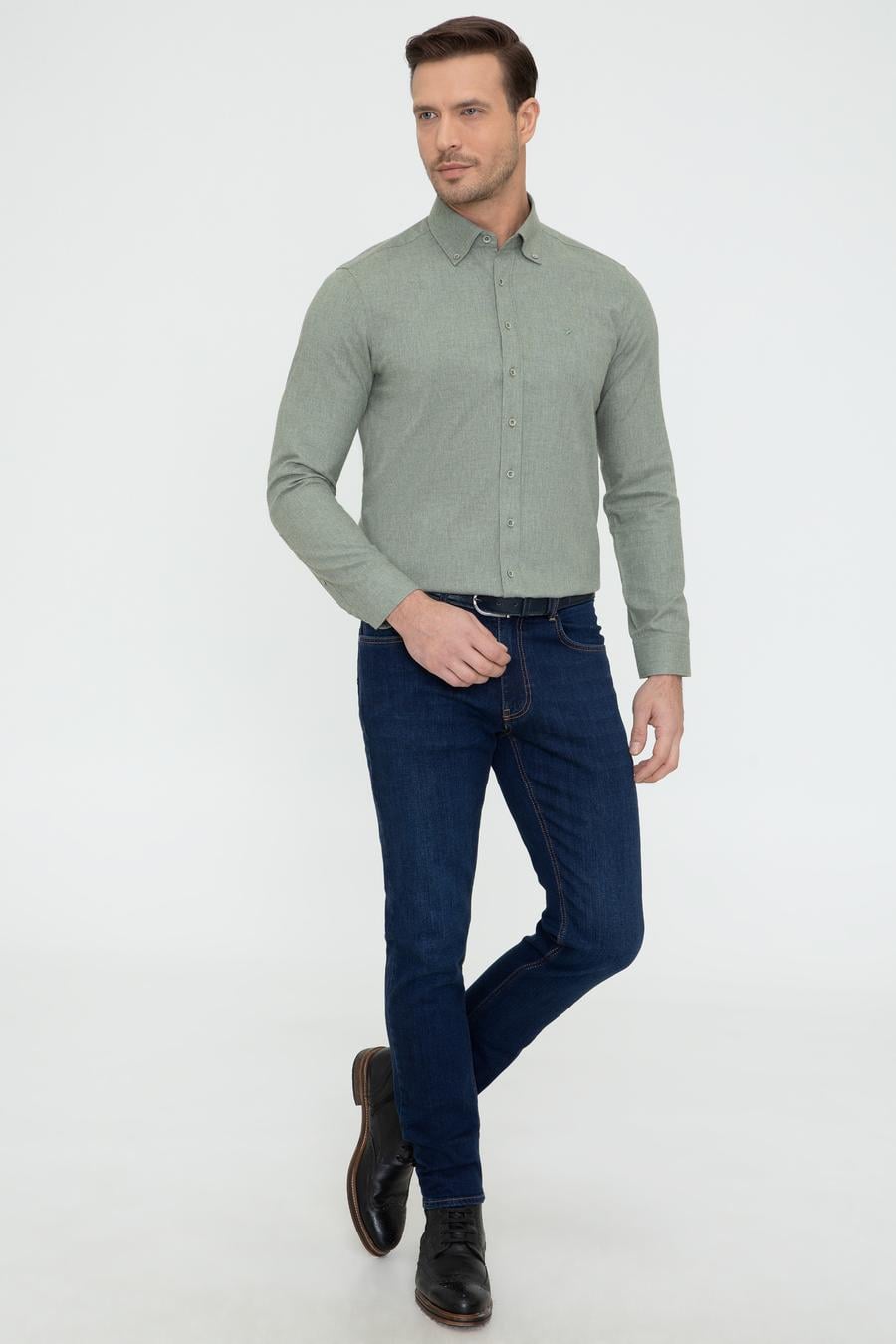 Açık Yeşil Slim Fit Uzun Kollu Gömlek - 50242869323
