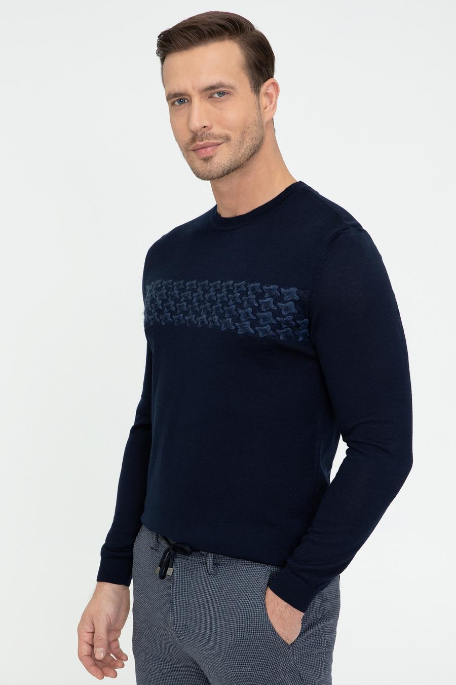 Lacivert Slim Fit Bisiklet Yaka Triko Kazak - 50241722021