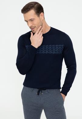 Lacivert Slim Fit Bisiklet Yaka Triko Kazak