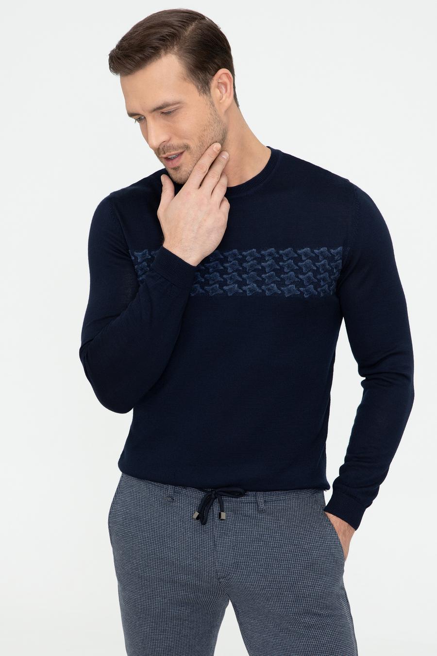 Lacivert Slim Fit Bisiklet Yaka Triko Kazak - 50241722021