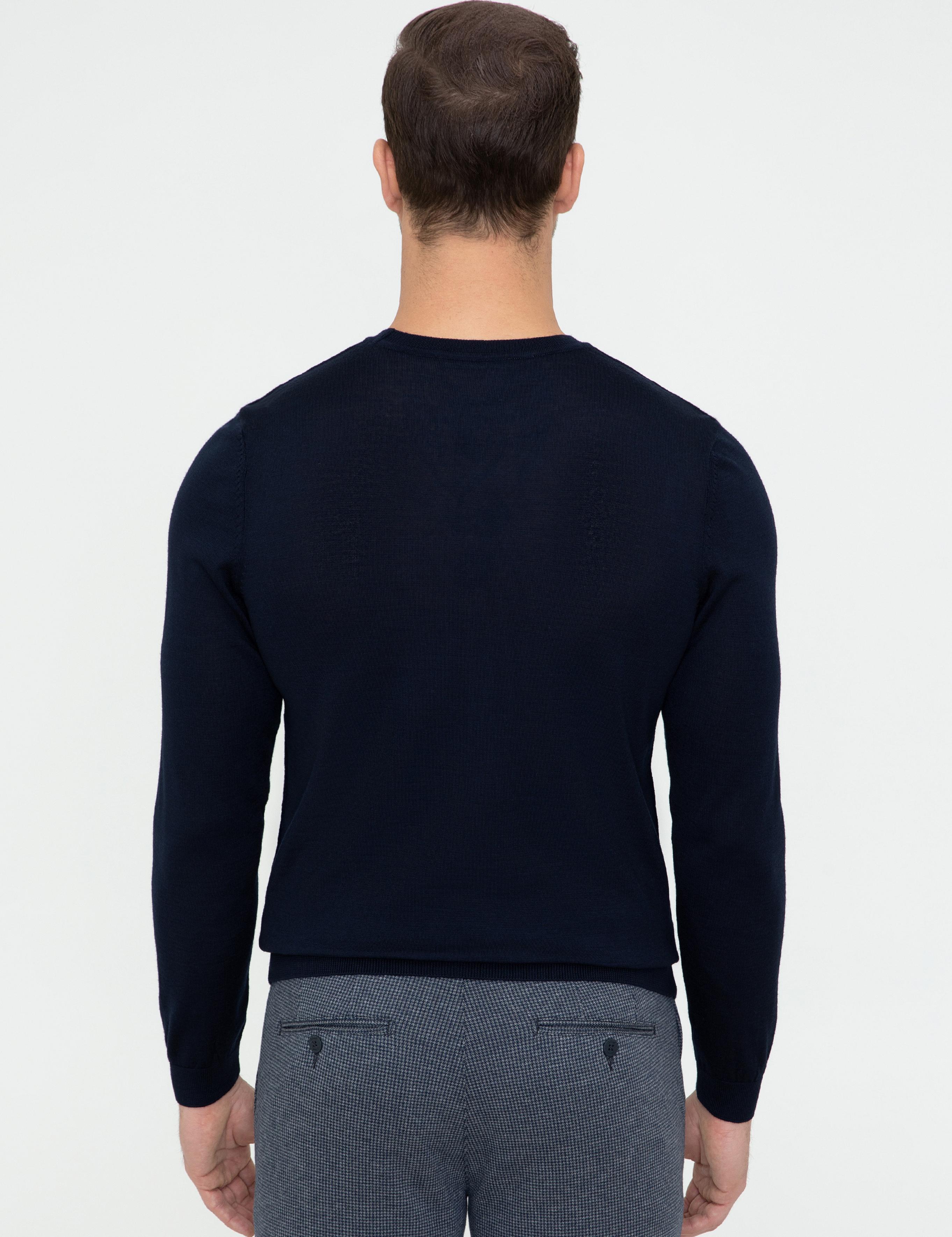 Lacivert Slim Fit Bisiklet Yaka Triko Kazak - 50241722021