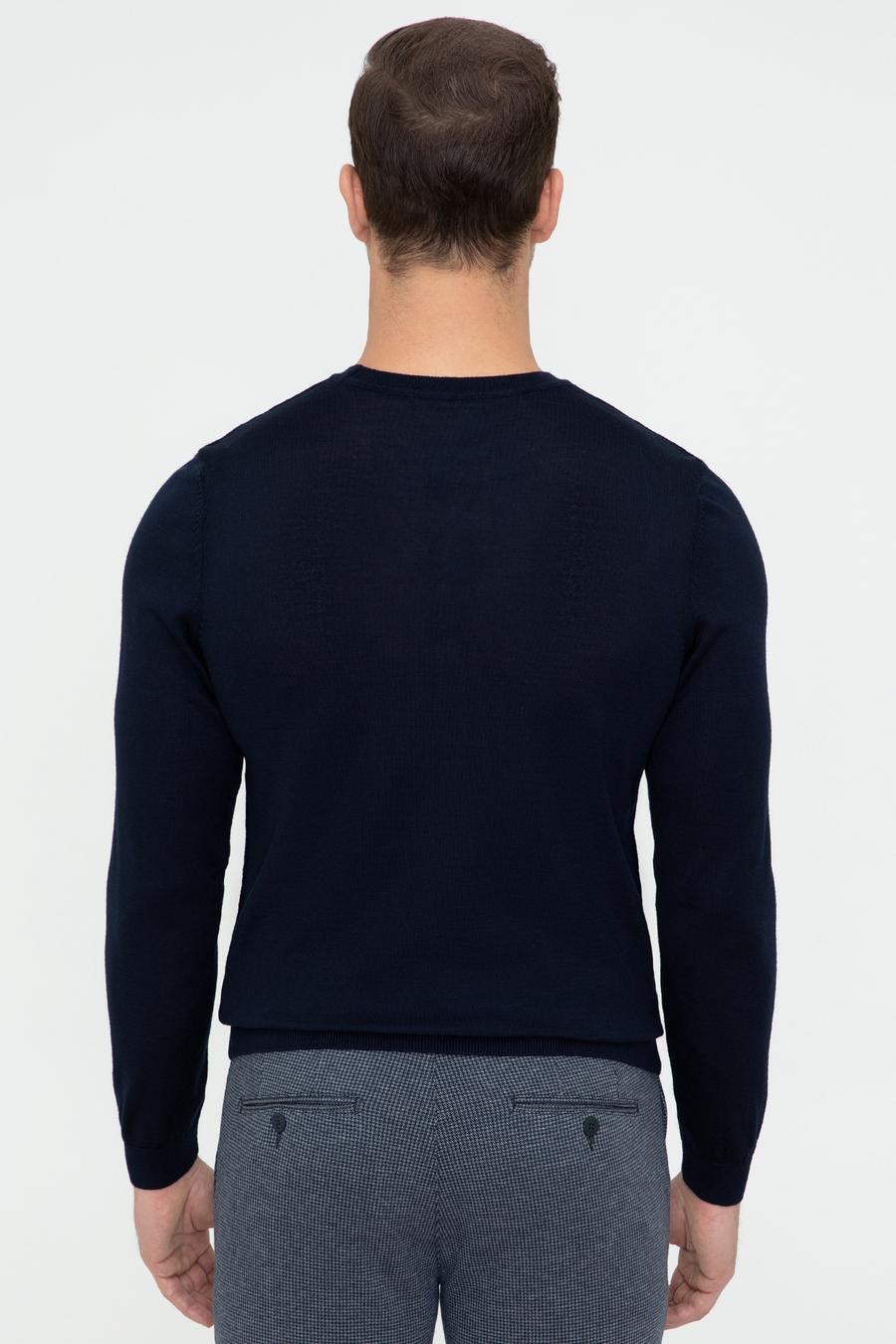 Lacivert Slim Fit Bisiklet Yaka Triko Kazak - 50241722021