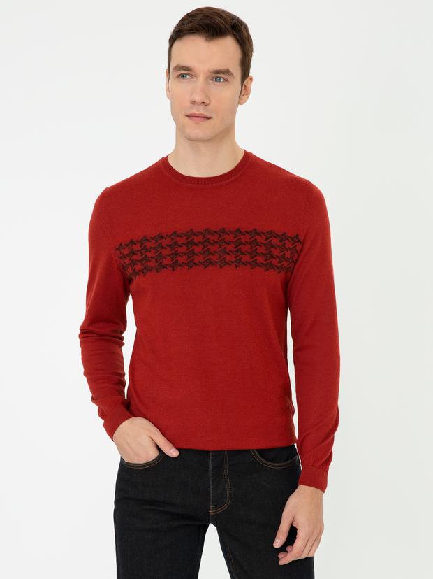 Kiremit Slim Fit Bisiklet Yaka Triko Kazak