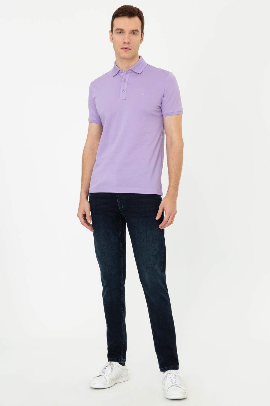 Lila Polo Yaka Slim Fit Basic Merserize T-shirt - 50250172051
