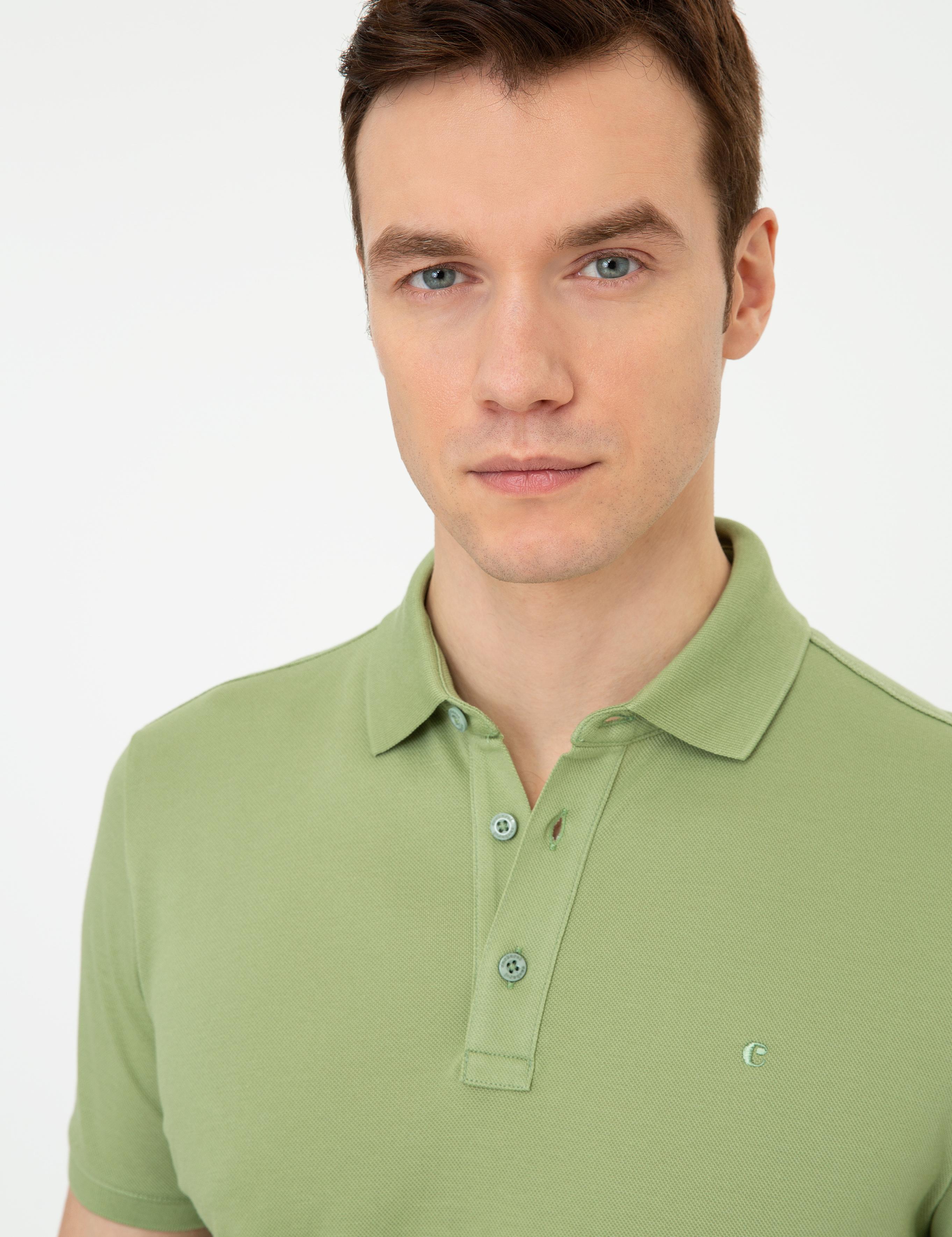Açık Yeşil Polo Yaka Slim Fit Basic Merserize T-shirt - 50250172088