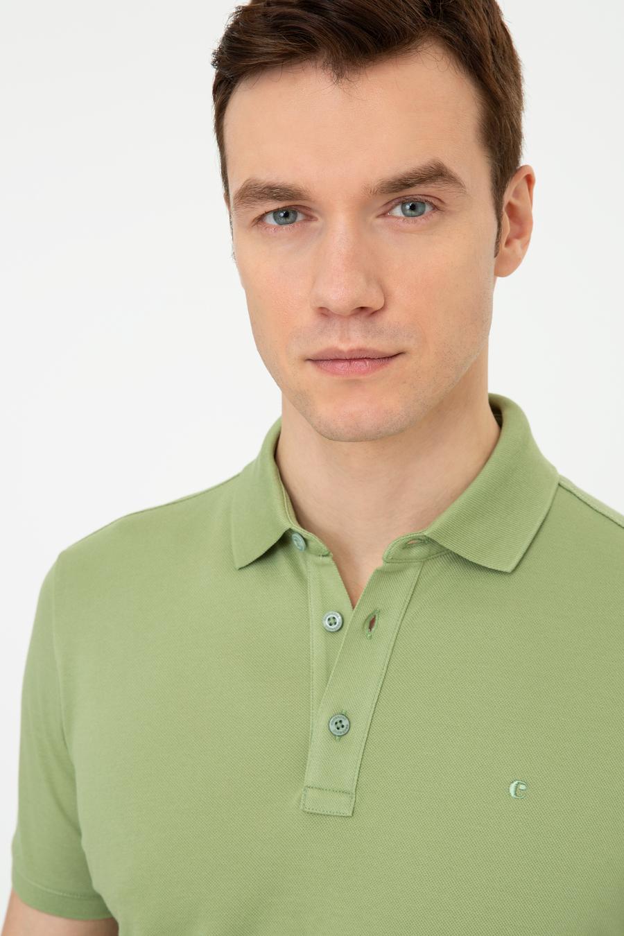 Açık Yeşil Polo Yaka Slim Fit Basic Merserize T-shirt - 50250172088