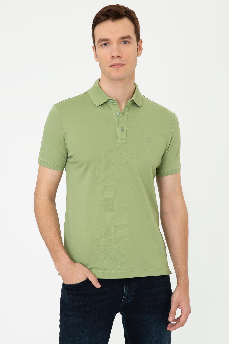 Açık Yeşil Polo Yaka Slim Fit Basic Merserize T-shirt - 50250172088