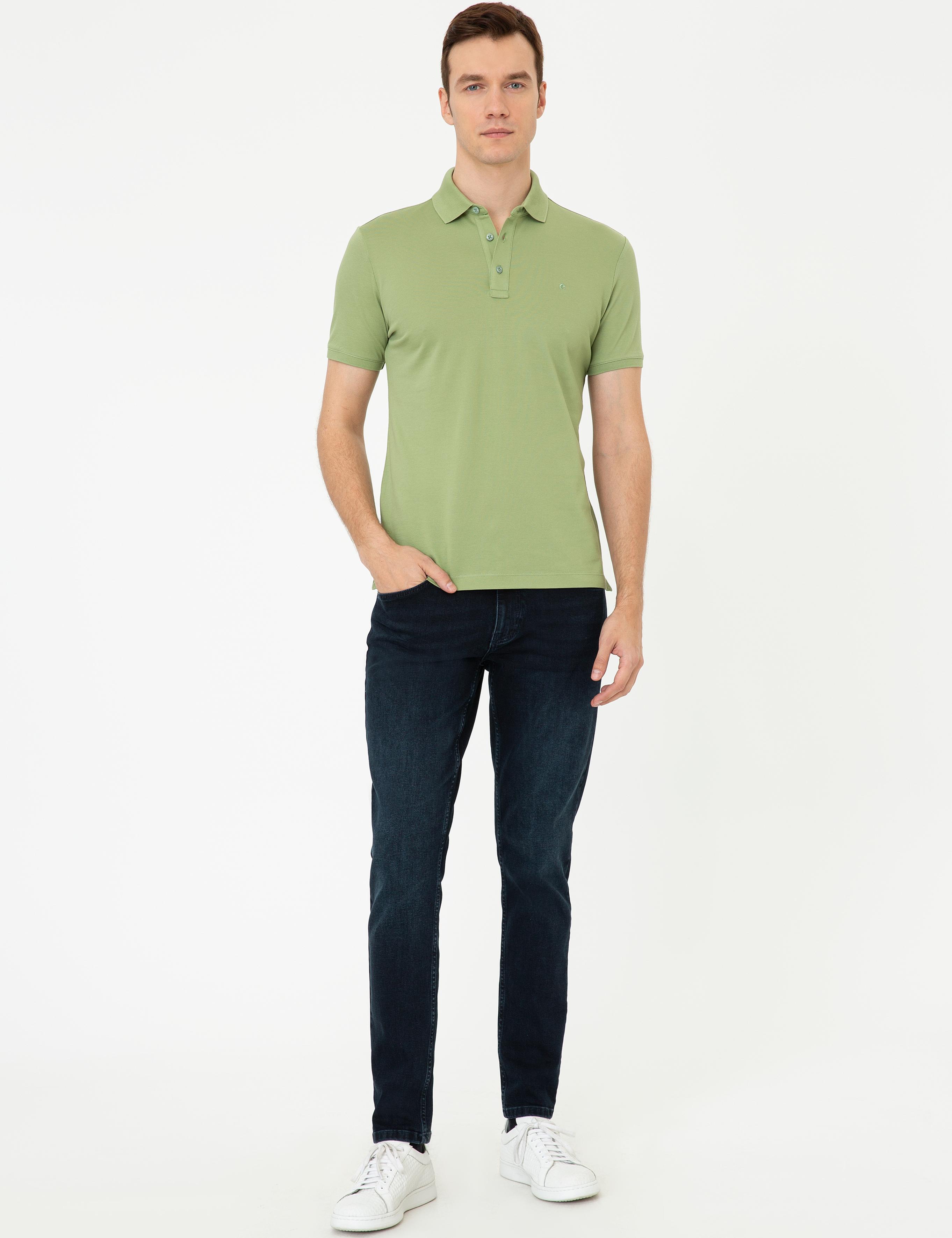 Açık Yeşil Polo Yaka Slim Fit Basic Merserize T-shirt - 50250172088
