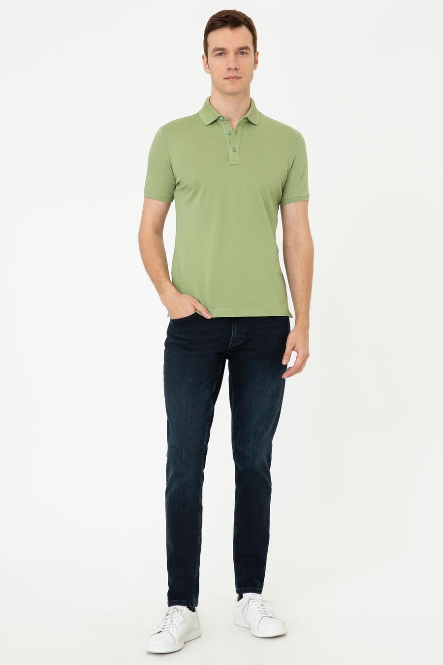 Açık Yeşil Polo Yaka Slim Fit Basic Merserize T-shirt - 50250172088
