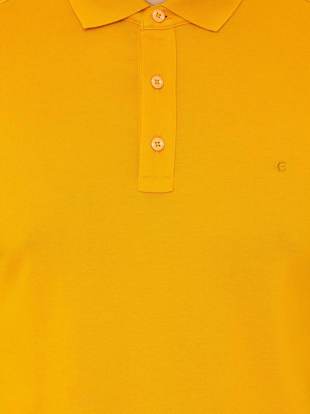 Koyu Sarı Polo Yaka Slim Fit Basic Merserize T-shirt