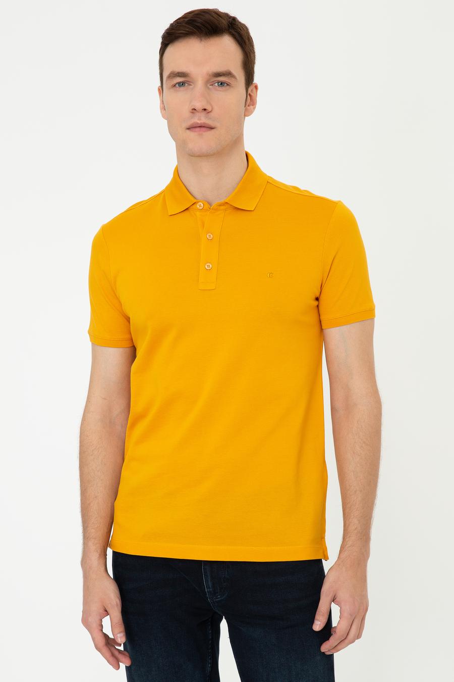 Koyu Sarı Polo Yaka Slim Fit Basic Merserize T-shirt - 50250172103