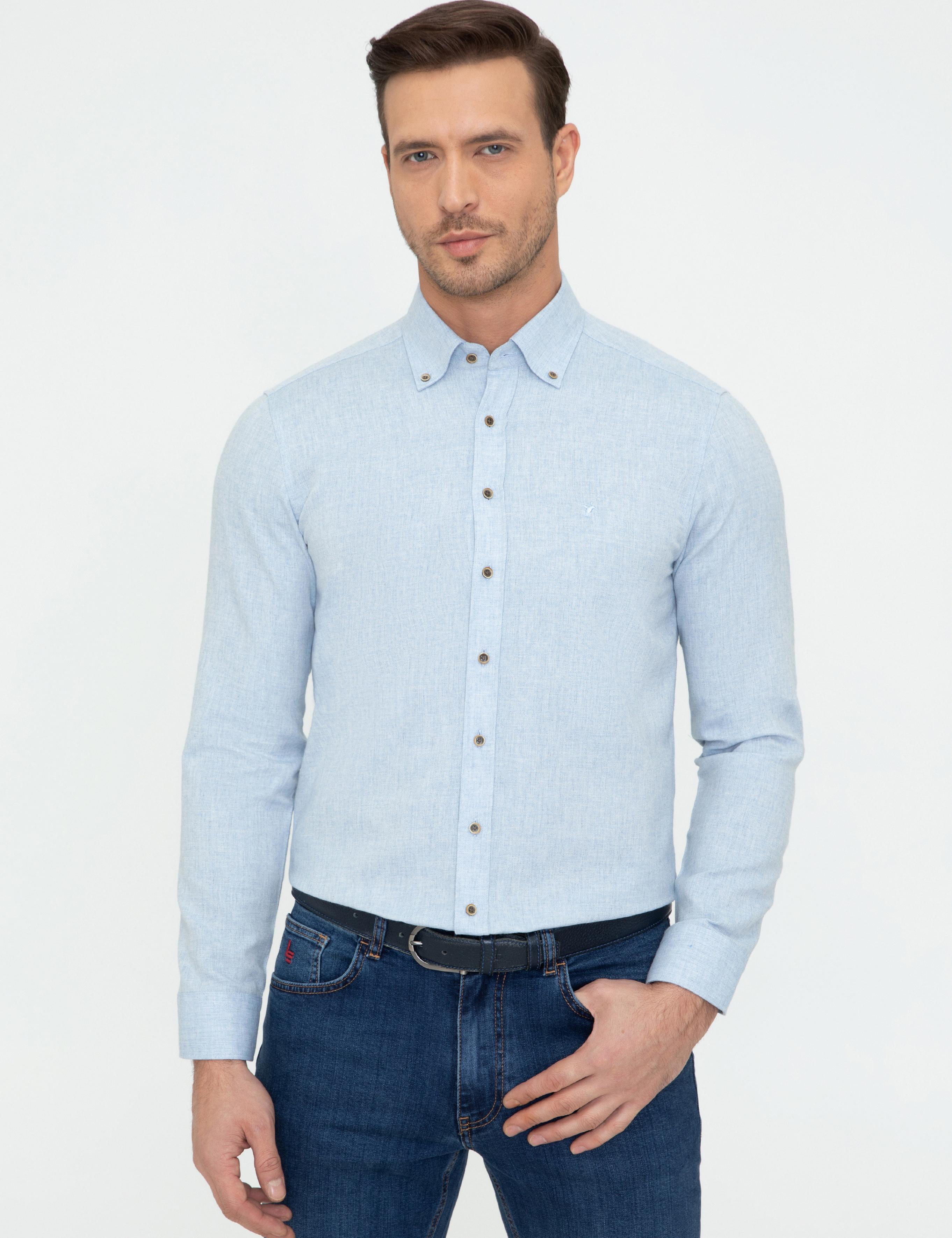 Açık Mavi Slim Fit Uzun Kollu Gömlek - 50242869262