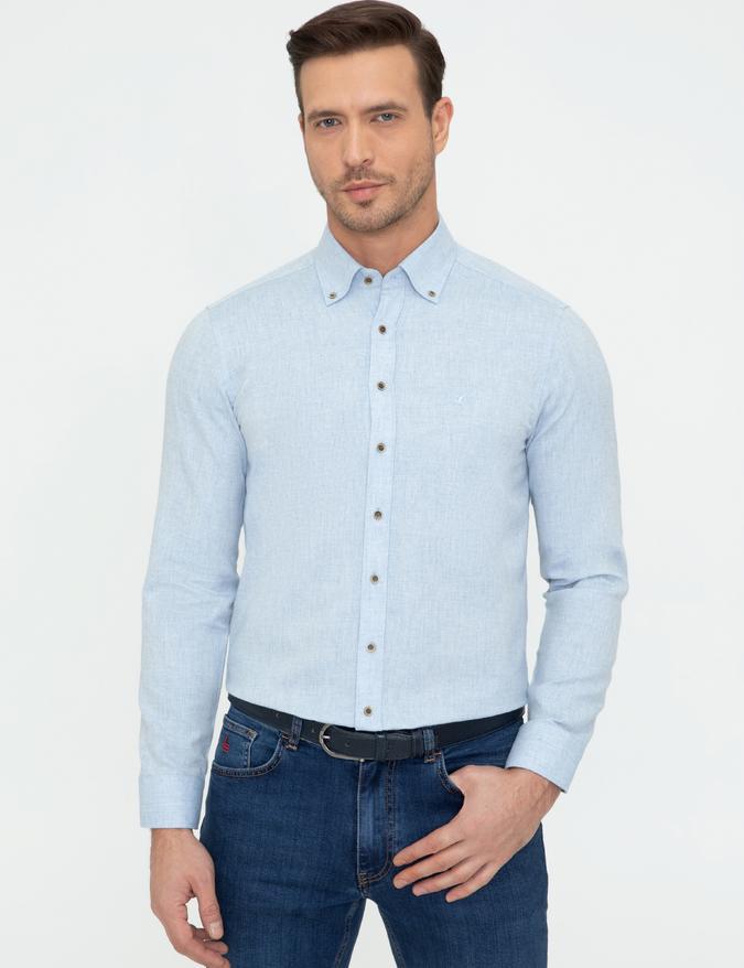 Açık Mavi Slim Fit Uzun Kollu Gömlek